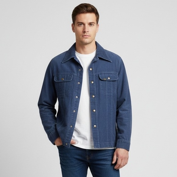 Vintage Lee Set Jean Jacket Mens Sz M 100% Cotton Blue Denim Style Soft Casual - Picture 1 of 11